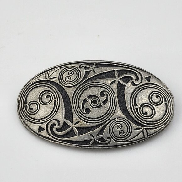 Signed St. Justin Pewter Oval Brooch, Pin 2-1/4" - Picture 1 of 4